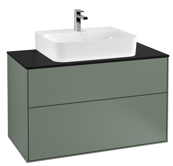 Тумба под раковину Villeroy & Boch Finion 100х50,1 см МДФ оливковый матовый лак/стекло черное матовое F10200GM