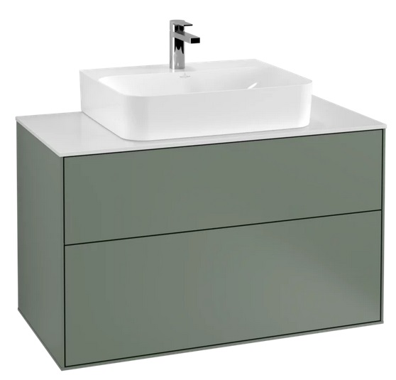 Тумба под раковину Villeroy & Boch Finion 100х50,1 см с подсветкой МДФ оливковый матовый лак/стекло белое матовое G10100GM