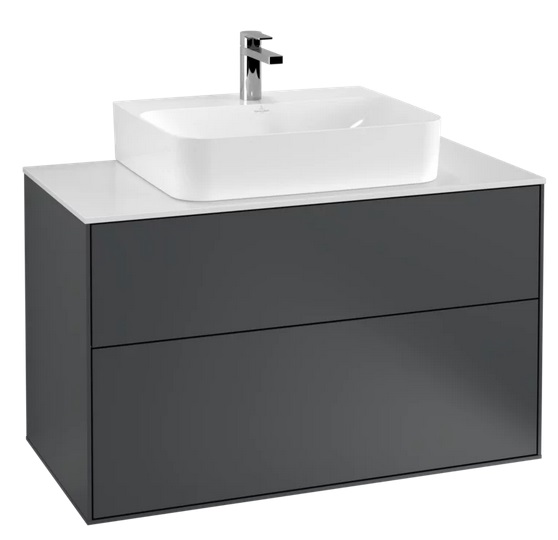 Тумба под раковину Villeroy & Boch Finion 100х50,1 см с подсветкой МДФ темно-синий матовый лак/стекло белое матовое G10100HG