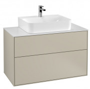 Тумба під раковину Villeroy & Boch Finion 100х50,1 см із підсвічуванням МДФ пісок матовий лак/скло біле матове G10100HH