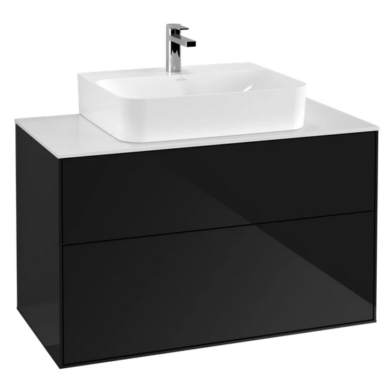 Тумба под раковину Villeroy & Boch Finion 100х50,1 см с подсветкой МДФ глянцевый черный лак/стекло белое матовое G10100PH