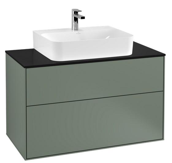 Тумба під раковину Villeroy & Boch Finion 100х50,1 см із підсвічуванням МДФ оливковий матовий лак/скло чорне матове G10200GM