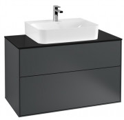 Тумба под раковину Villeroy & Boch Finion 100х50,1 см с подсветкой МДФ темно-синий матовый лак/стекло черное матовое G10200HG
