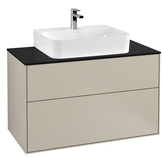 Тумба под раковину Villeroy & Boch Finion 100х50,1 см с подсветкой МДФ песок матовый лак/стекло черное матовое G10200HH