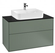 Тумба под раковину Villeroy & Boch Finion 100х50,1 см МДФ оливковый матовый лак/стекло черное матовое F10200GM