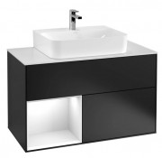 Тумба под раковину Villeroy & Boch Finion 100х50,1 см с подсветкой МДФ черный матовый лак/глянцевый белый лак/стекло белое матовое F111GFPD