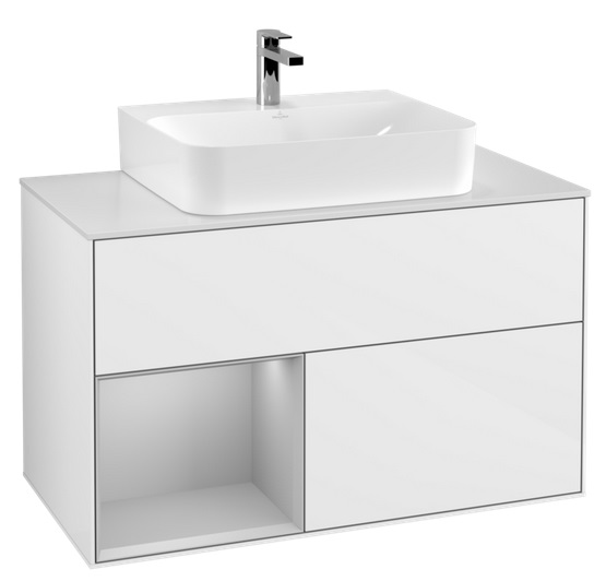 Тумба под раковину Villeroy & Boch Finion 100х50,1 см с подсветкой МДФ глянцевый белый лак/светло-серый матовый лак/стекло белое матовое F111GJGF