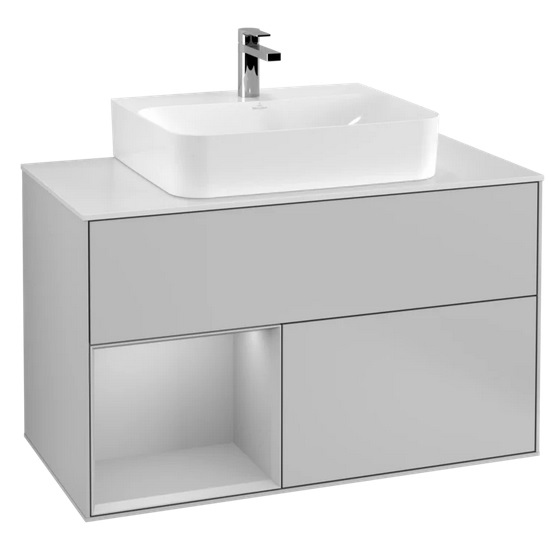 Тумба под раковину Villeroy & Boch Finion 100х50,1 см с подсветкой МДФ светло-серый матовый лак/стекло белое матовое F111GJGJ