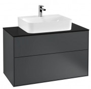 Тумба под раковину Villeroy & Boch Finion 100х50,1 см МДФ темно-синий матовый лак/стекло черное матовое F10200HG