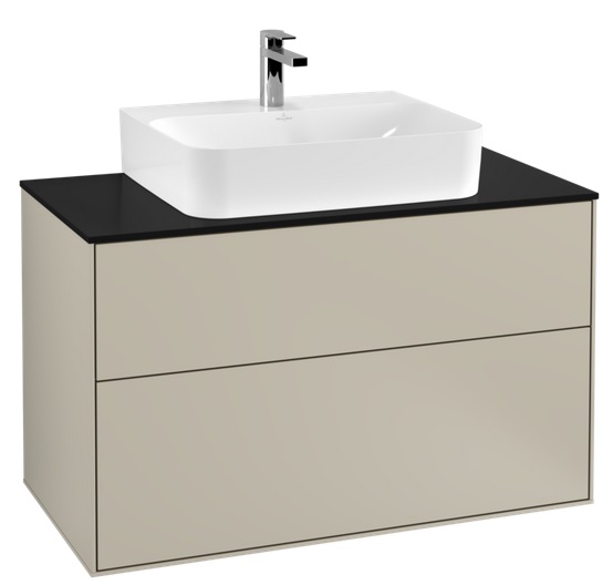Тумба під раковину Villeroy & Boch Finion 100х50,1 см МДФ пісок матовий лак/скло чорне матове F10200HH