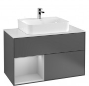 Тумба под раковину Villeroy & Boch Finion 100х50,1 см с подсветкой МДФ антрацит матовый лак/светло-серый матовый лак/стекло белое матовое F111GJGK
