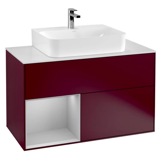 Тумба под раковину Villeroy & Boch Finion 100х50,1 см с подсветкой МДФ пион матовый лак/светло-серый матовый лак/стекло белое матовое F111GJHB