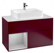 Тумба под раковину Villeroy & Boch Finion 100х50,1 см с подсветкой МДФ пион матовый лак/светло-серый матовый лак/стекло белое матовое F111GJHB