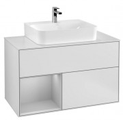 Тумба под раковину Villeroy & Boch Finion 100х50,1 см с подсветкой МДФ белый матовый лак/светло-серый матовый лак/стекло белое матовое F111GJMT