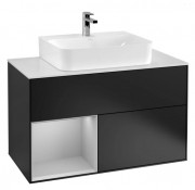 Тумба под раковину Villeroy & Boch Finion 100х50,1 см с подсветкой МДФ черный матовый лак/светло-серый матовый лак/стекло белое матовое F111GJPD