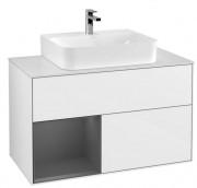 Тумба под раковину Villeroy & Boch Finion 100х50,1 см с подсветкой МДФ глянцевый белый лак/антрацит матовый лак/стекло белое матовое F111GKGF