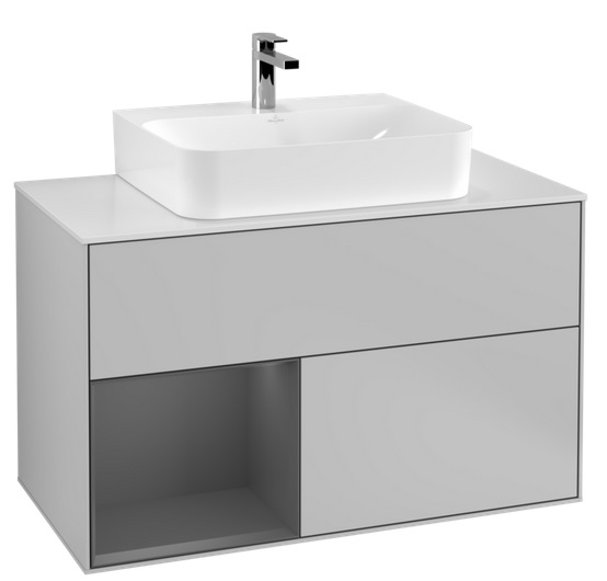 Тумба под раковину Villeroy & Boch Finion 100х50,1 см с подсветкой МДФ светло-серый матовый лак/антрацит матовый лак/стекло белое матовое F111GKGJ