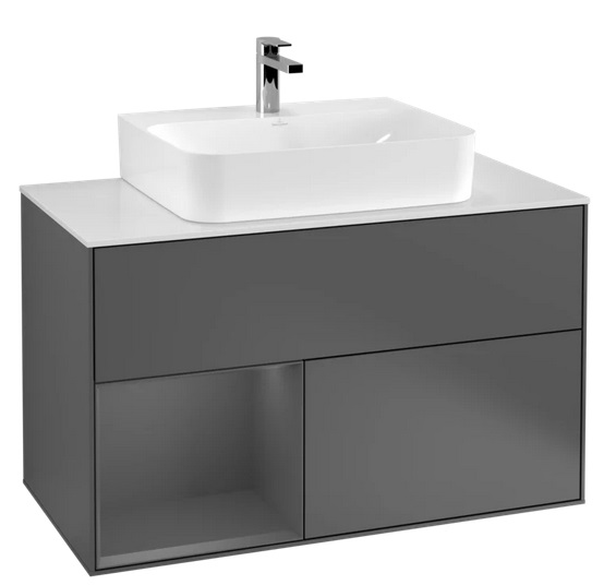 Тумба под раковину Villeroy & Boch Finion 100х50,1 см с подсветкой МДФ антрацит матовый лак/стекло белое матовое F111GKGK