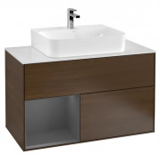 Тумба под раковину Villeroy & Boch Finion 100х50,1 см с подсветкой ДСП шпон грецкого ореха/антрацит матовый лак/стекло белое матовое F111GKGN