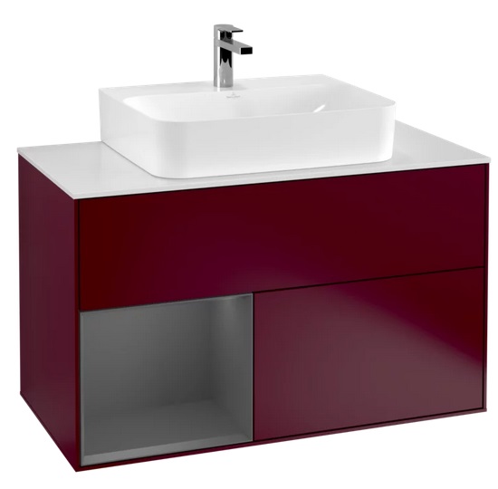 Тумба под раковину Villeroy & Boch Finion 100х50,1 см с подсветкой МДФ пион матовый лак/антрацит матовый лак/стекло белое матовое F111GKHB