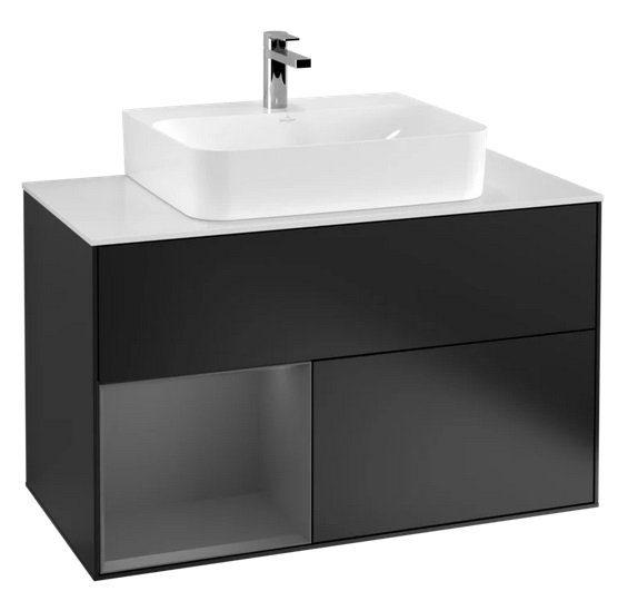 Тумба под раковину Villeroy & Boch Finion 100х50,1 см с подсветкой МДФ черный матовый лак/антрацит матовый лак/стекло белое матовое F111GKPD