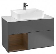 Тумба под раковину Villeroy & Boch Finion 100х50,1 см с подсветкой МДФ антрацит матовый лак/шпон грецкого ореха/стекло белое матовое F111GNGK