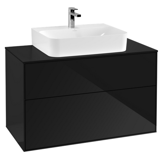 Тумба под раковину Villeroy & Boch Finion 100х50,1 см МДФ глянцевый черный лак/стекло черное матовое F10200PH