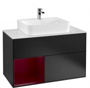 Тумба під раковину Villeroy & Boch Finion 100х50,1 см з підсвічуванням МДФ чорний матовий лак/півон матовий лак/скло біле матове F111HBPD