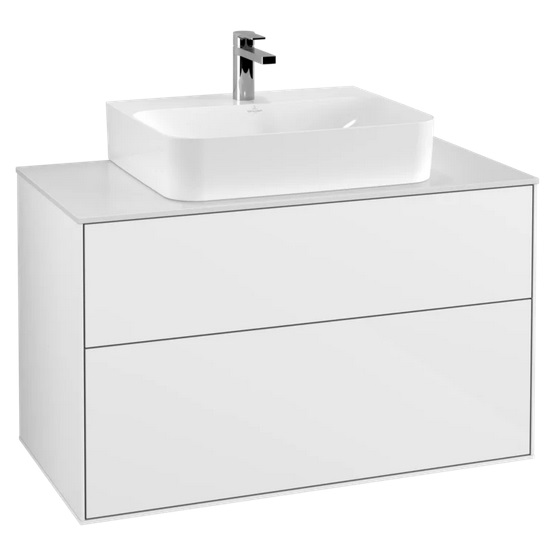 Тумба під раковину Villeroy & Boch Finion 100х50,1 см з підсвіткою МДФ білий глянцевий лак/скло біле матове G10100GF