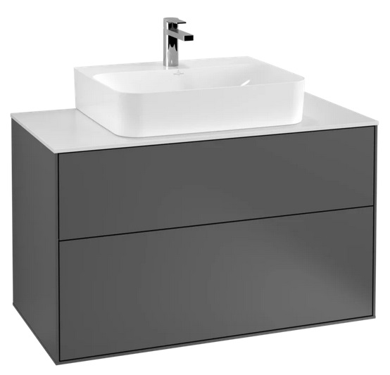 Тумба під раковину Villeroy & Boch Finion 100х50,1 см з підсвічуванням антрацит матовий лак/скло біле матове G10100GK