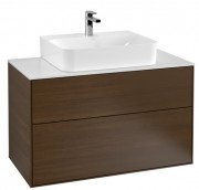 Тумба под раковину Villeroy & Boch Finion 100х50,1 см с подсветкой ДСП шпон грецкого ореха/стекло белое матовое G10100GN