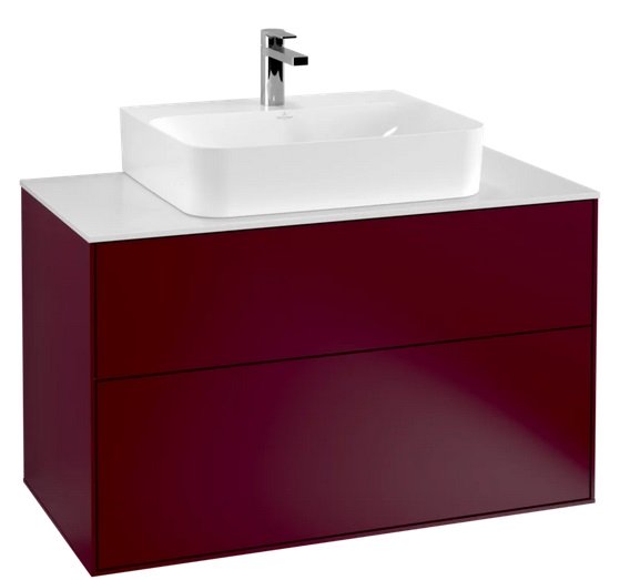 Тумба под раковину Villeroy & Boch Finion 100х50,1 см с подсветкой МДФ пион матовый лак/стекло белое матовое  G10100HB