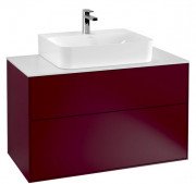 Тумба под раковину Villeroy & Boch Finion 100х50,1 см с подсветкой МДФ пион матовый лак/стекло белое матовое  G10100HB