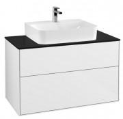 Тумба під раковину Villeroy & Boch Finion 100х50,1 см із підсвічуванням МДФ білий глянцевий лак/скло чорне матове G10200GF