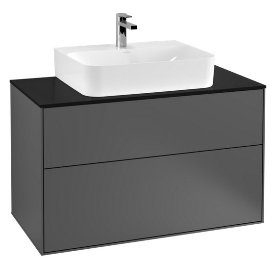 Тумба під раковину Villeroy & Boch Finion 100х50,1 см із підсвічуванням МДФ антрацит матовий лак/скло чорне матове G10200GK