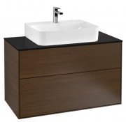 Тумба под раковину Villeroy & Boch Finion 100х50,1 см с подсветкой ДСП шпон грецкого ореха/стекло черное матовое G10200GN