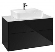 Тумба под раковину Villeroy & Boch Finion 100х50,1 см МДФ глянцевый черный лак/стекло белое матовое F10100PH