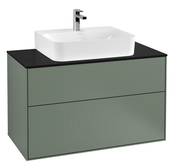 Тумба під раковину Villeroy & Boch Finion 100х50,1 см МДФ оливковий матовий лак/скло чорне матове F10200GM