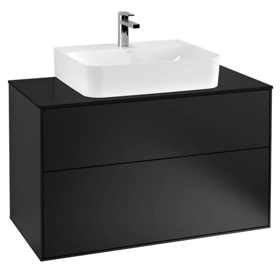 Тумба под раковину Villeroy & Boch Finion 100х50,1 см с подсветкой МДФ черный матовый лак/стекло черное матовое G10200PD