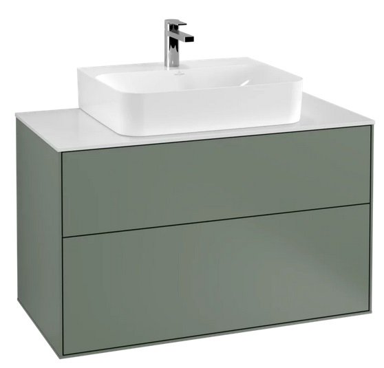 Тумба под раковину Villeroy & Boch Finion 100х50,1 см с подсветкой МДФ оливковый матовый лак/стекло белое матовое G10100GM