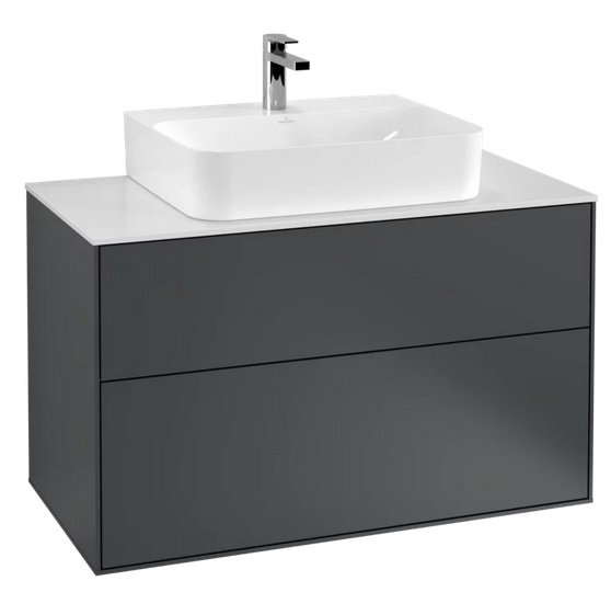 Тумба под раковину Villeroy & Boch Finion 100х50,1 см с подсветкой МДФ темно-синий матовый лак/стекло белое матовое G10100HG