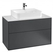 Тумба під раковину Villeroy & Boch Finion 100х50,1 см із підсвічуванням МДФ темно-синій матовий лак/скло біле матове G10100HG