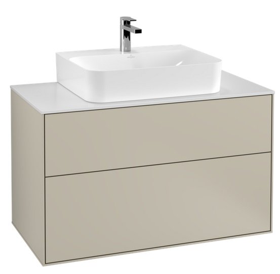 Тумба під раковину Villeroy & Boch Finion 100х50,1 см із підсвічуванням МДФ пісок матовий лак/скло біле матове G10100HH