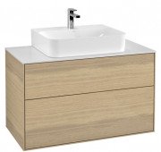 Тумба під раковину Villeroy & Boch Finion 100х50,1 см із підсвічуванням ДСП шпон дуба/скло біле матове G10100PC