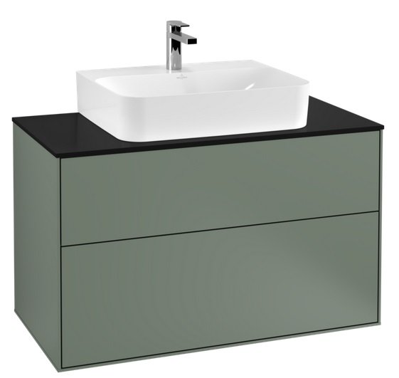 Тумба під раковину Villeroy & Boch Finion 100х50,1 см із підсвічуванням МДФ оливковий матовий лак/скло чорне матове G10200GM