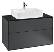 Тумба под раковину Villeroy & Boch Finion 100х50,1 см с подсветкой МДФ темно-синий матовый лак/стекло черное матовое G10200HG