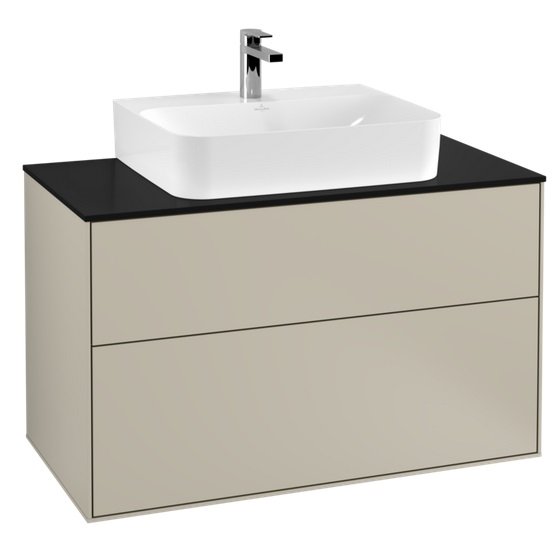 Тумба під раковину Villeroy & Boch Finion 100х50,1 см із підсвічуванням МДФ пісок матовий лак/скло чорне матове G10200HH