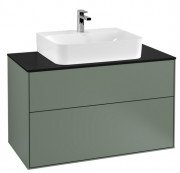 Тумба під раковину Villeroy & Boch Finion 100х50,1 см МДФ оливковий матовий лак/скло чорне матове F10200GM