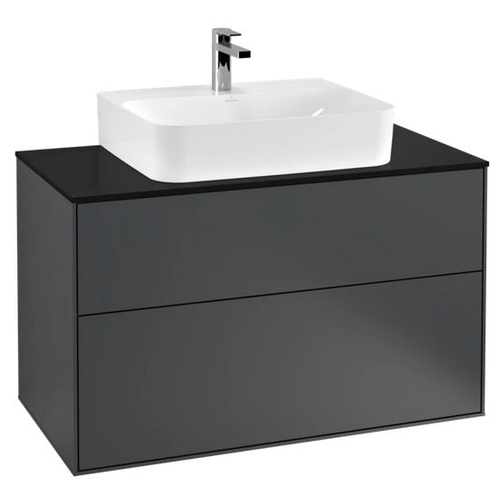 Тумба під раковину Villeroy & Boch Finion 100х50,1 см МДФ темно-синій матовий лак/скло чорне матове F10200HG