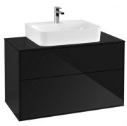 Тумба под раковину Villeroy & Boch Finion 100х50,1 см с подсветкой МДФ глянцевый черный лак/стекло черное матовое G10200PH